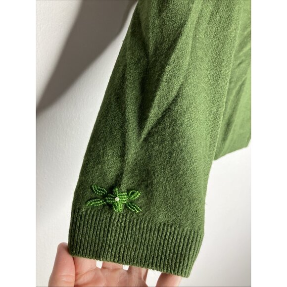 Vintage 50's Wool Angora Cashmere Green Beaded Cardigan Sweater Women’s Small - Picture 8 of 13
